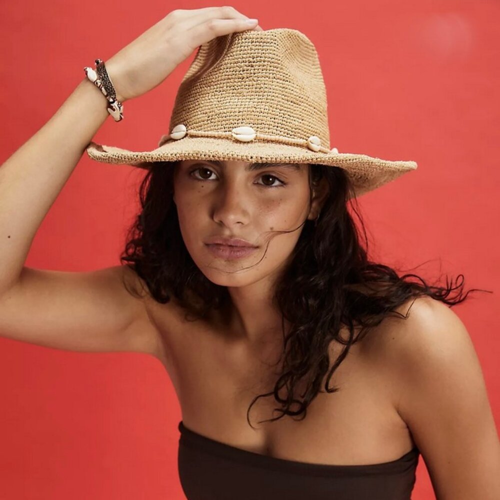 Wyeth Reed Shell Trim Band Raffia Rancher Hat - Picture 7 of 11